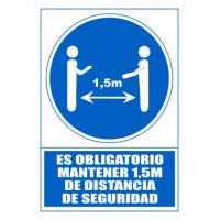SEÑAL "OBLIGATORIO MANTENER 1,5M DE DISTANCIA DE SEGURIDAD" 210 X 297MM PVC AZUL ARCHIVO 2000 6173-15 AZ (Espera 4 dias) en Huesoi